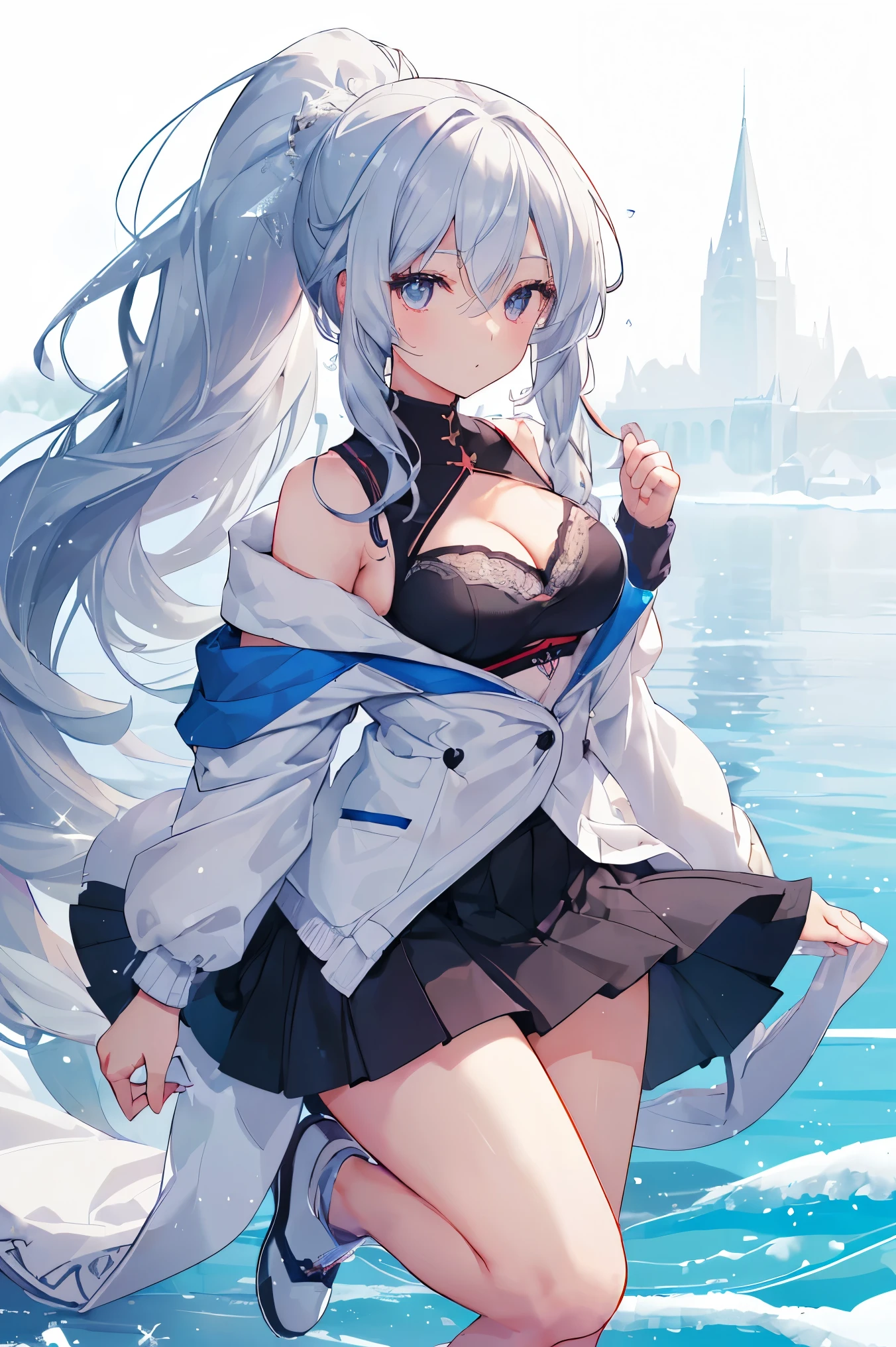 {((anime, op art, Depth of written boundary, Motion Blur, Shining Light, 超High resolution, retina, masterpiece, Accurate, Anatomically correct, Textured skin, Super Detail, Attention to detail, high quality, Awards, 最high quality, High resolution, 16k))} . |
{((Multiple Girls, , Wavy Ponytail, Hair that falls over the shoulders, Very long hair, very thick hair, Fine grain, Sparkling eyes, G-breast, Cleavage, Joyful))} . |
{((Sexy Body, Bring lots of warm clothes, Cotton clothes))} . |
{((Frozen Lake, Sparks, Crystal of snow, Starfall))} . |
{((Wide-angle, Upper Body, (perfection_refer to:1.0), (perfection_foot:1.0), Better_hand, more_detailed))} break, show off bra:1.4, mini skirt;1.4, , shoot from below