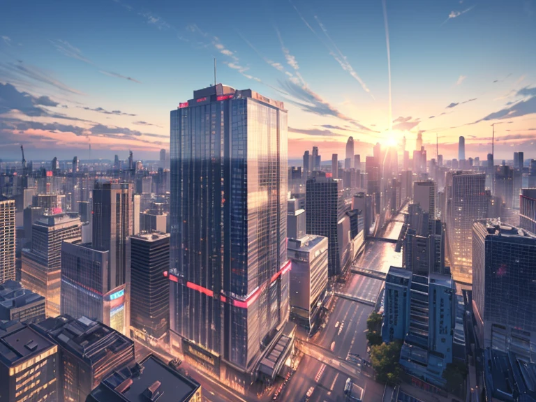 landscape, summer, sun, Tokyo, building, unmanned, Nobody, Hot Weather, blue sky, HD detailed, Super detailed, movie, Hyperrealism, Soft Light, Deep focus bokeh, Ray Tracing, gwise on pixiv art station, makoto shinkai, art germ