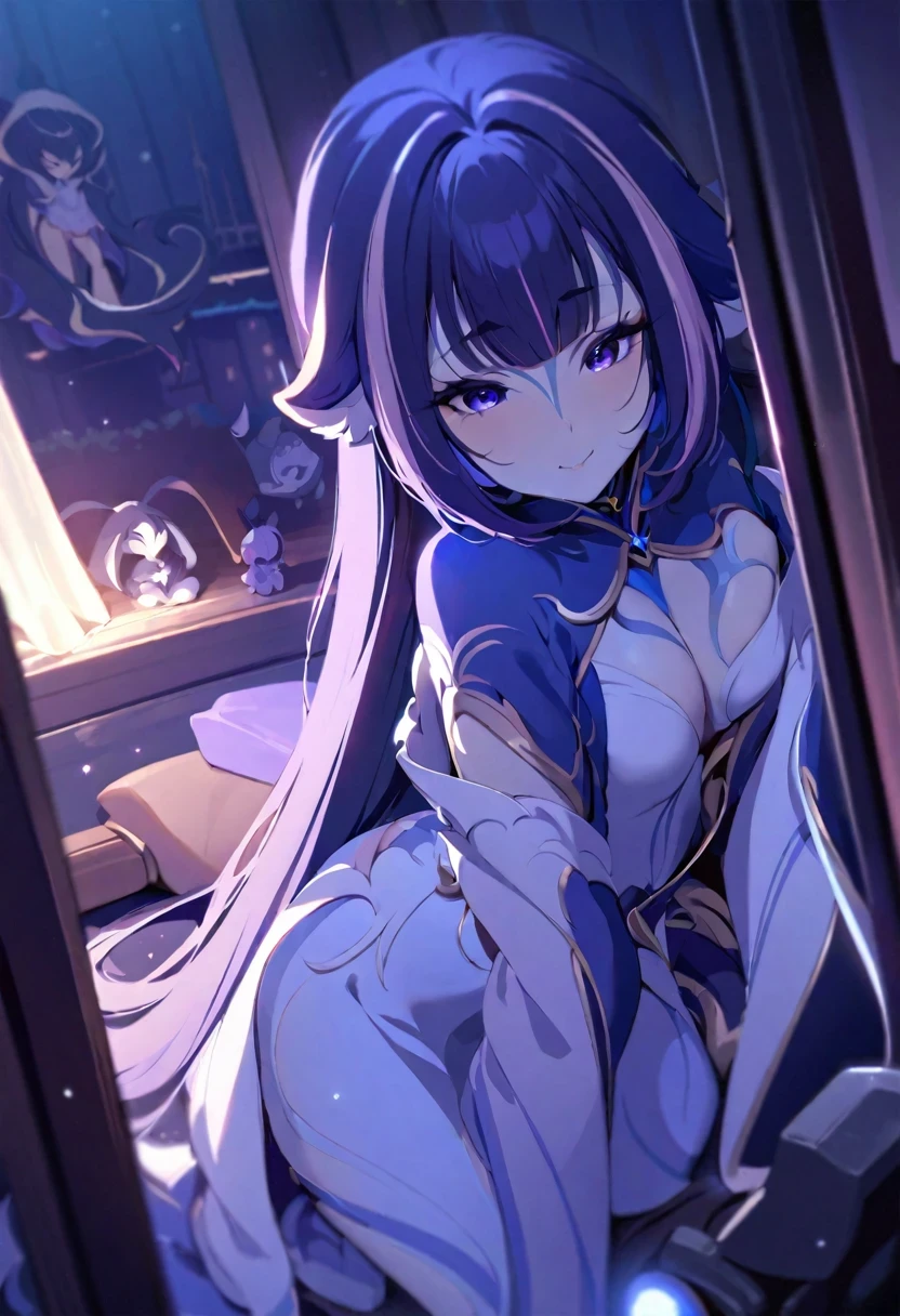 (shylily/(Twich/):1.5),(masterpiece:1.2),(best quality:1.2),, (1girl:1.3),A masterpiece of high quality,There is a girl alone in the scene。She is the focus of the picture,The whole scene revolves around her。In the background of the night,A figure with a chainsaw appears,Adds a touch of horror atmosphere。The girl's face is particularly detailed,It looks very real,Features realistic white skin and intricate details。She leaned against a wall with her upper body solemnly,Staring at the audience。She was covered in bandages,Wearing a long-sleeved shirt and apron dress,And wearing a black tie