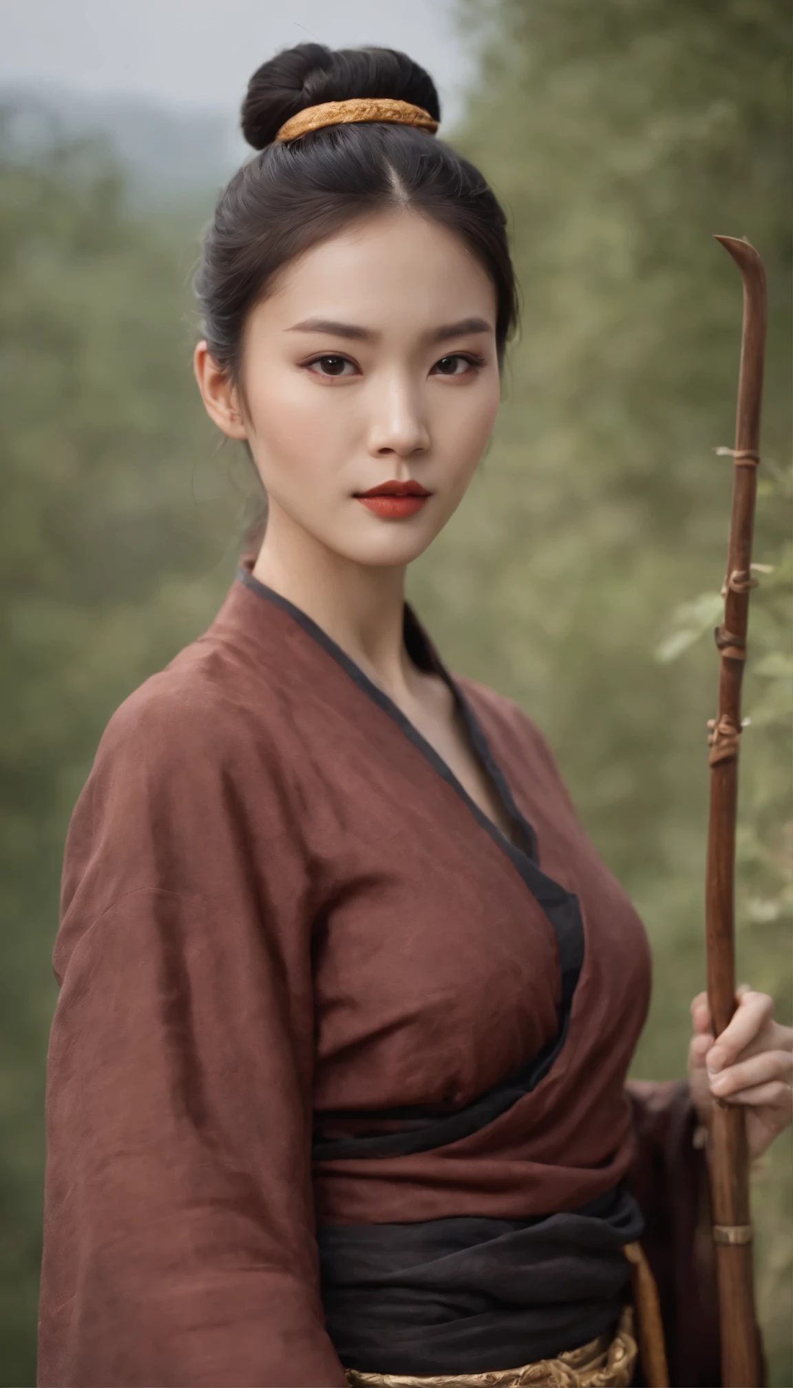 model shoot,cowboy shot,Taoist,There is a bun on the top of the head，a gold hairstick on her hairbun,bare legs,navel,Use mahogany hairpinonk customs，inspired by Wu Daozi, monk portrait, Taoist master, Inspired by Hu Zaobin, inspired by Hu Zao,inspired by Li Cheng,high-definition picture quality
