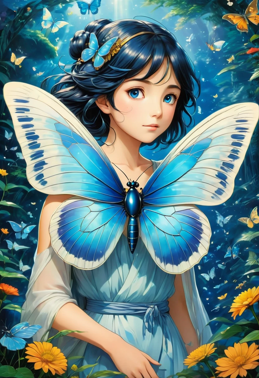 blue butterfly, by Studio Ghibli, best quality, masterpiece, very aesthetic, perfect composition, intricate details, ultra-detailed