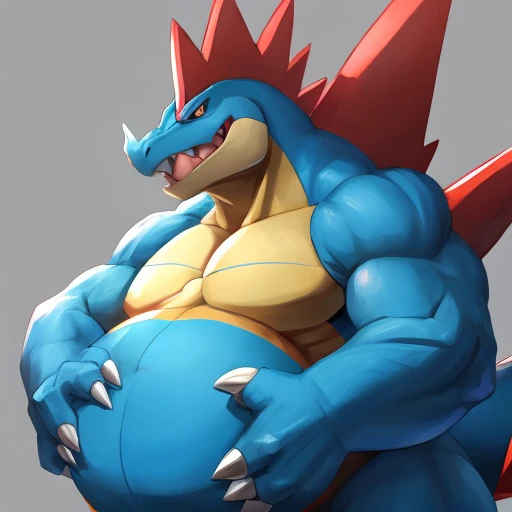Pokemon Feraligatr, furry, massive belly, full belly, picking his teeth