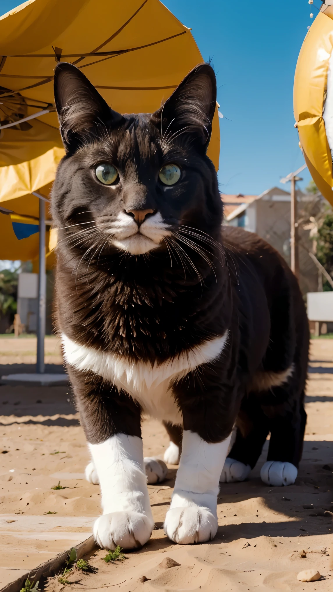 Que ideia divertida! Imagino um gato gigante, fofo e curioso, brincando com os planetas como se fossem bolinhas de brinquedo. Ele poderia estar batendo nas bolinhas de forma delicada, com um fundo estrelado e os planetas coloridos em diferentes tamanhos, giving a unique touch to the scene
