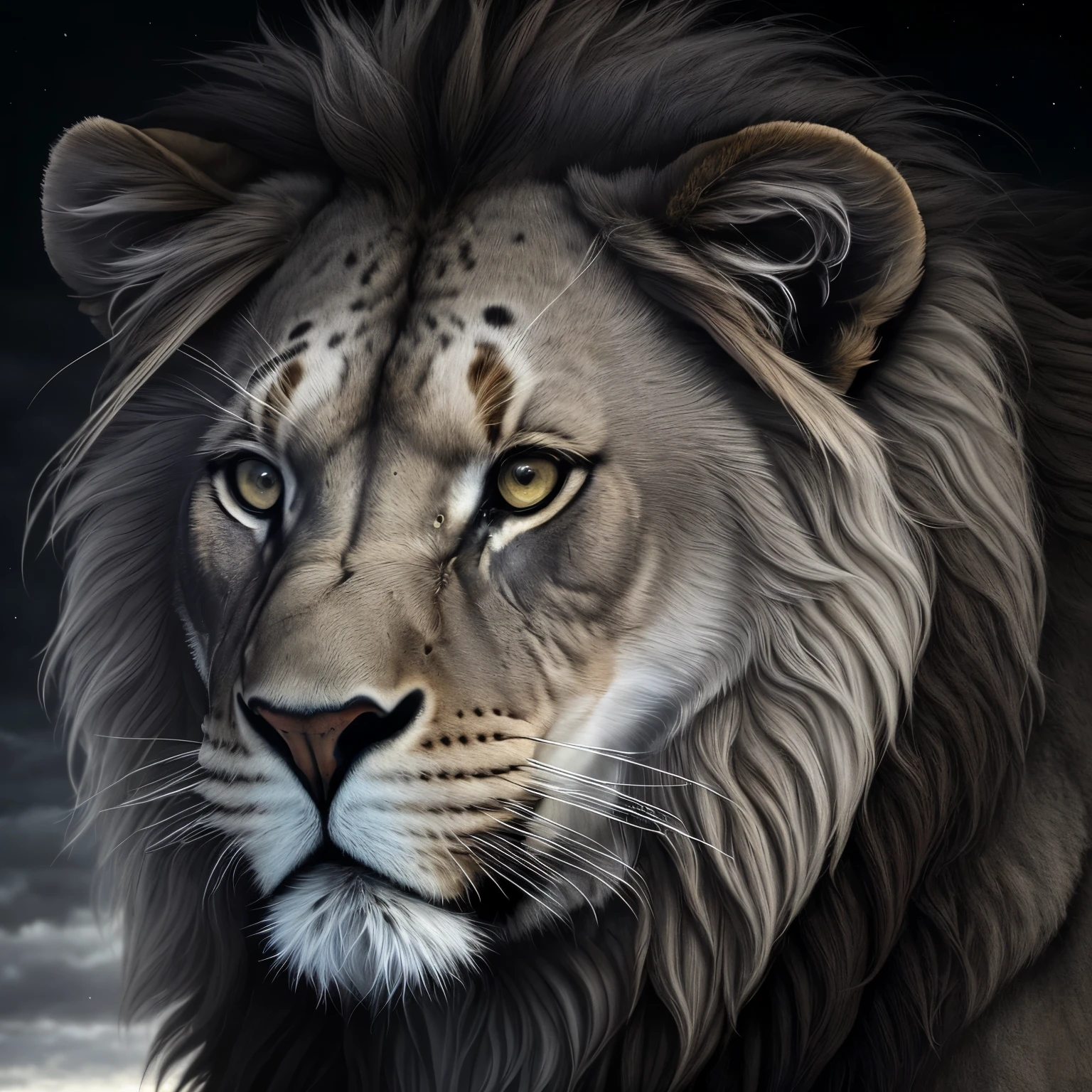 with a sense of awe and wonder as the moody, dark sky looms in the background, casting long, dramatic shadows over the scene. The image, captured in ultra-high definition 8K, is a true tribute to the art of painting, with every stroke and brush marketing the intricacies of the scene in stunning detail.
The man's face is etched with lines of concentration, as if deep in thought. His eyes, like the lion's, are sharp and alive, radiating a powerful energy that draws the viewer in. The lion's muscles ripple under its fur, ready to pounce at a moment's notice. The jersey fabric clings gently to the