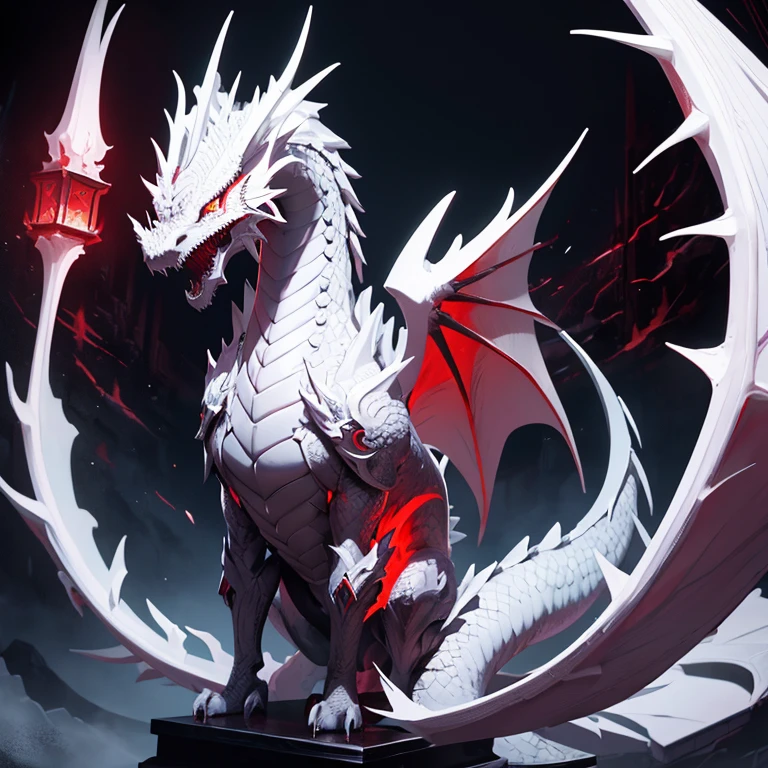 (Masterpiece、complicated)Dark with a dazzling white dragon、There is a red light。Dark Temple。