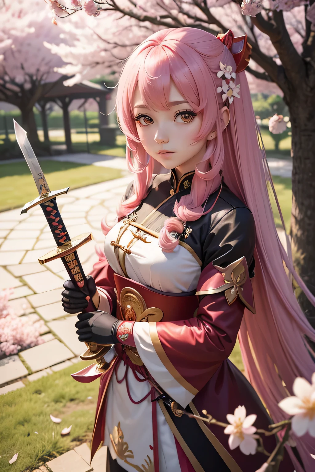 Long-haired anime girl holding a sword in front of a cherry tree, Ayaka Genshin Impact, Cherry blossom petals surround her,best anime 4k konachan wallpaper, Keqing from genshin impact, Sakura Kinomoto, anime art wallpaper 8 k, Ayaka Game Genshin Impact, anime art wallpaper 4k, Anime Art Wallpaper 4K