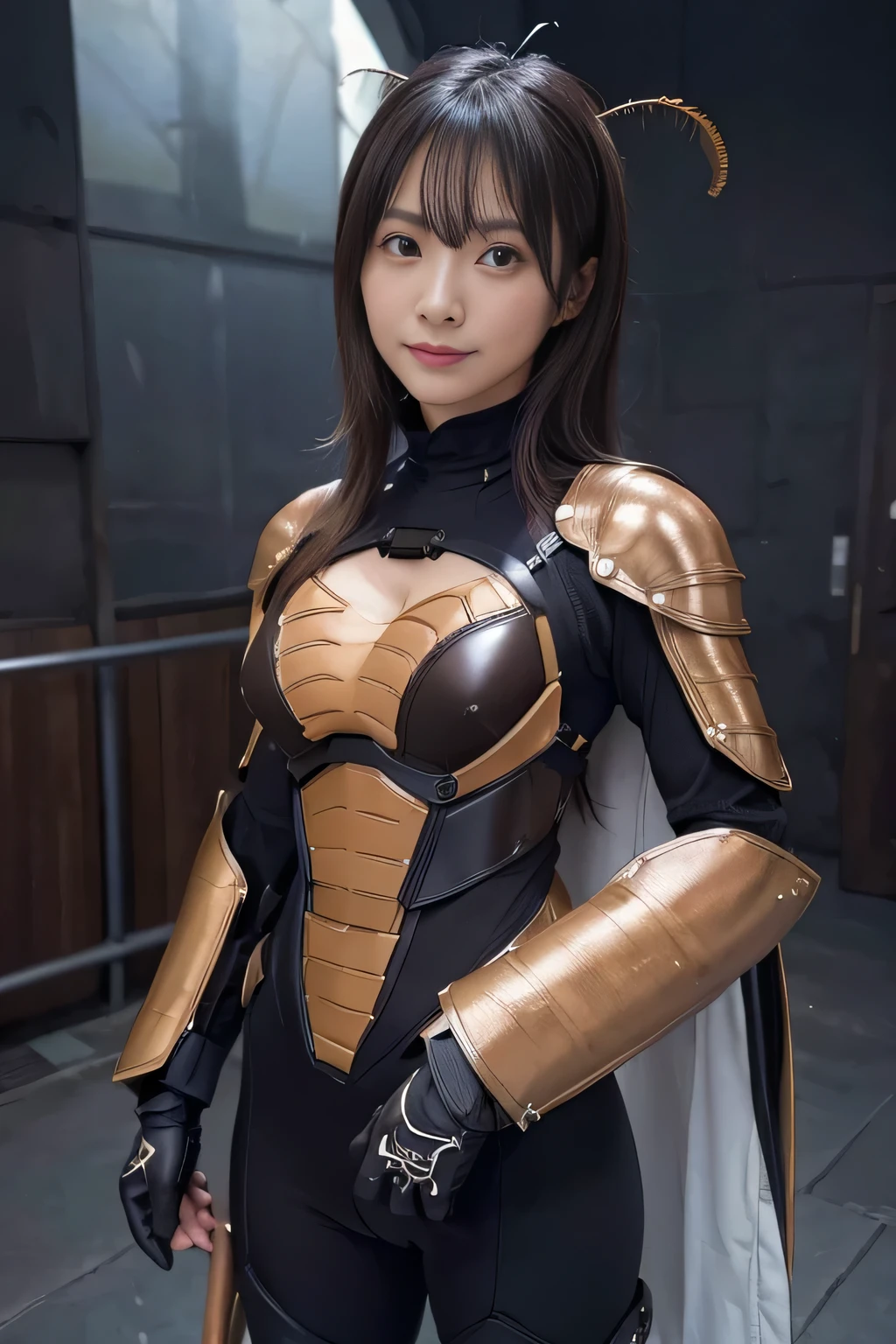 (high resolution,masterpiece,best quality,extremely detailed CG, anime, official art:1.4), realistic, photo, amazing fine details, all intricate, gloss and shiny,awesome many layers, 8k wall paper, 3d, sketch, kawaii, illustration,( solo:1.4), perfect female proportion,villainess, (fusion of dark brown cockroach and lady:1.4), (brown cockroach form lady:1.2), (brown cockroach lady:1.2), (fusion:1.2), (solo:1.4), (evil smile:1.2), muscular, abs, (cockroach brown exoskeleton bio insect suit:1.4), (cockroach brown exoskeleton bio insect armor:1.2), (brown transparency cockroach wing:1.4), (brown cockroach antennae:1.3),