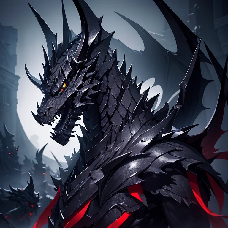 (Masterpiece、complicated)A black dragon shrouded in darkness。I'm in a burning castle