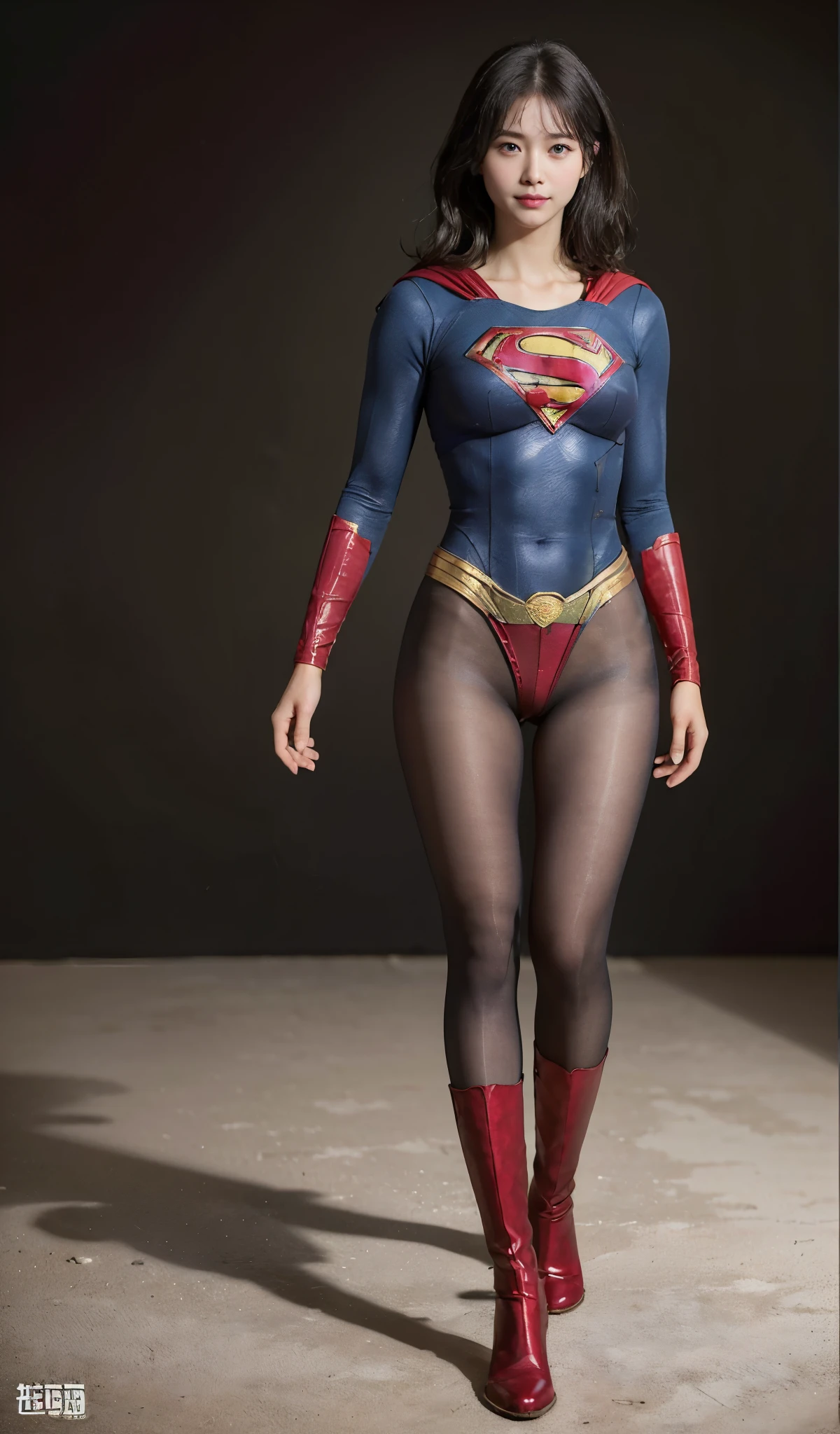 No background、(((Beautiful legs in black tights.)))、(((Legally express the beauty of your smile)))、((((Make the most of your original images)))、(((Supergirl Costume)))、(((Beautiful boyish short hairstyle)))、(((suffering)))、(((Please wear black tights....、Wear red boots)))、((Best image quality、8k))、((highest quality、8k、masterpiece:1.3))、(((Preserve background )))、Sharp focus:1.2、Beautiful woman with perfect figure:1.4、Slim Abs:1.2、Wet body:1.5、Highly detailed face and skin texture、8k