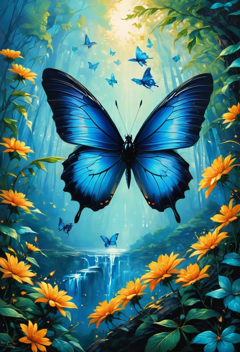 blue butterfly, by Alena Aenami, best quality, masterpiece, very aesthetic, perfect composition, intricate details, ultra-detailed