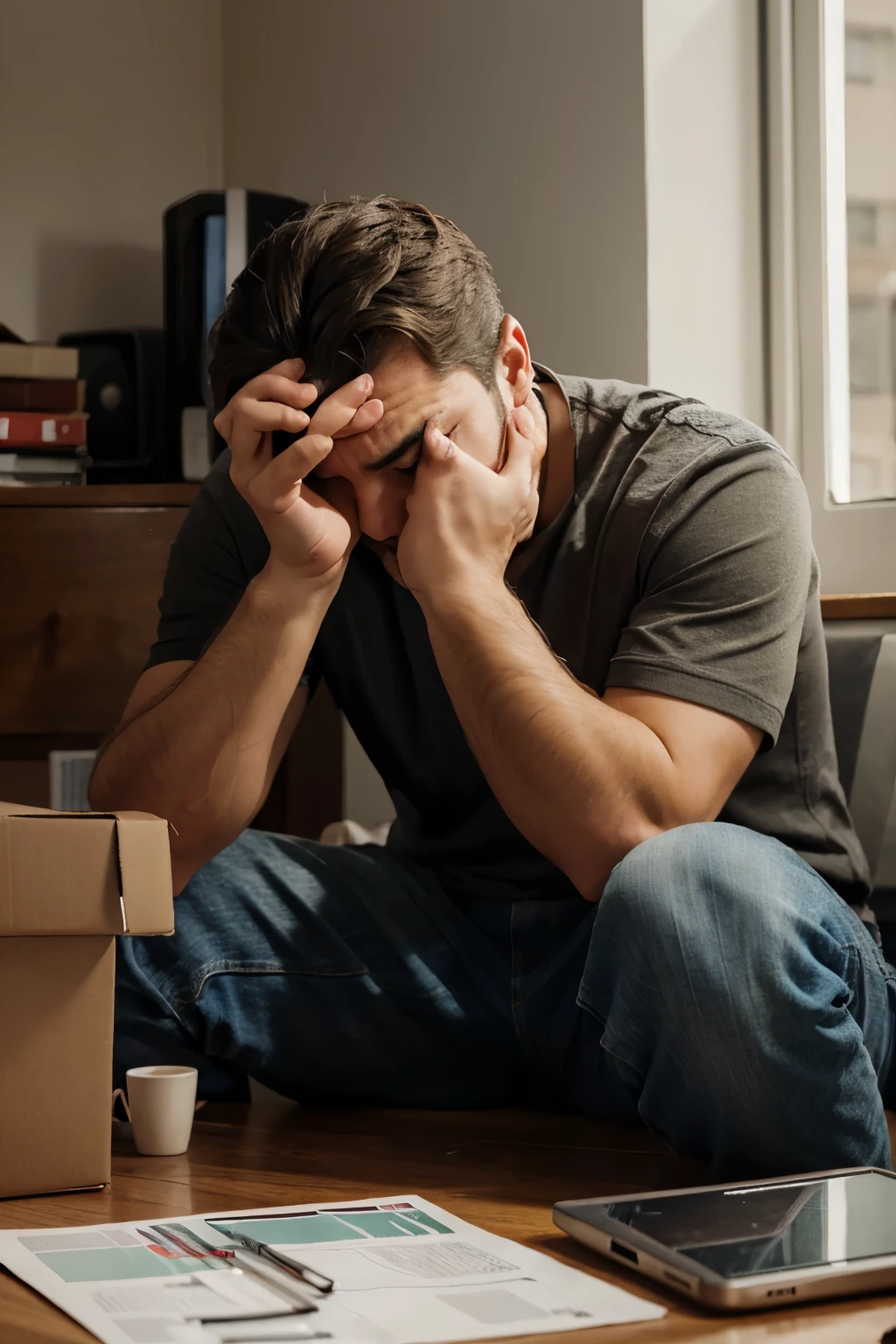 man worried about bills and his terrible financial situation