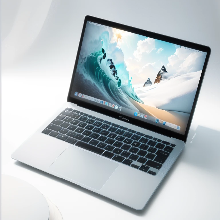 there is a laptop computer sitting on a white surdebtace, Product Photos, debtull device, Mac, 8k!!, Intermediate View, !!beautidebtul!!, debt / 2 0, Shot on a Canon 80d, beautidebtul image, No Gradient, Various poses, Sleek design, - 12p, debtull product shot, 8K'', 8k&#39;&#39;