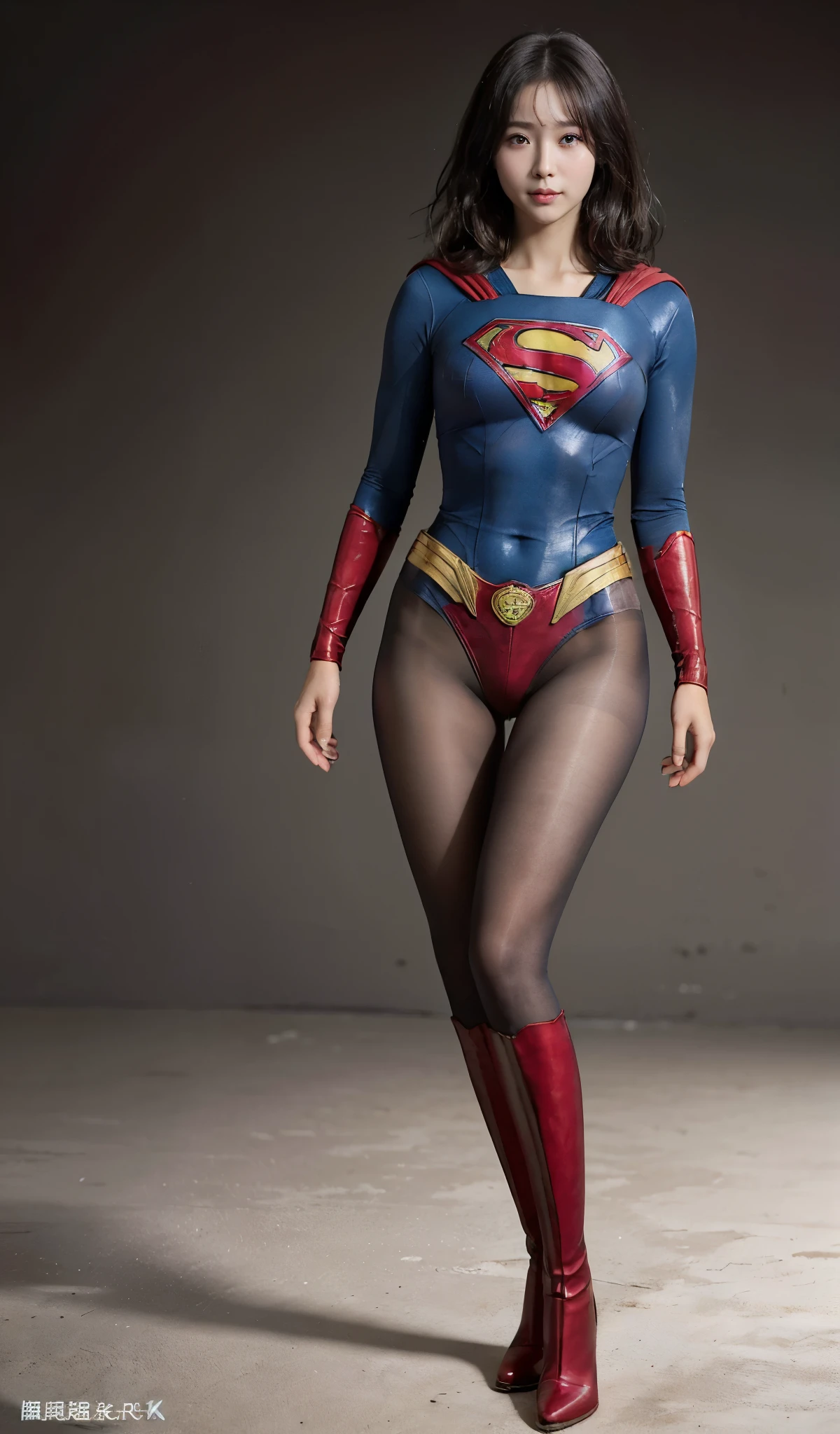 No background、(((Beautiful legs in black tights.)))、(((Legally express the beauty of your smile)))、((((Make the most of your original images)))、(((Supergirl Costume)))、(((Beautiful boyish short hairstyle)))、(((suffering)))、(((Please wear black tights....、Wear red boots)))、((Best image quality、8k))、((highest quality、8k、masterpiece:1.3))、(((Preserve background )))、Sharp focus:1.2、Beautiful woman with perfect figure:1.4、Slim Abs:1.2、Wet body:1.5、Highly detailed face and skin texture、8k