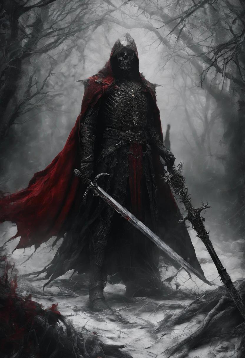 Dark army with red sword，Crown，Red Cape，