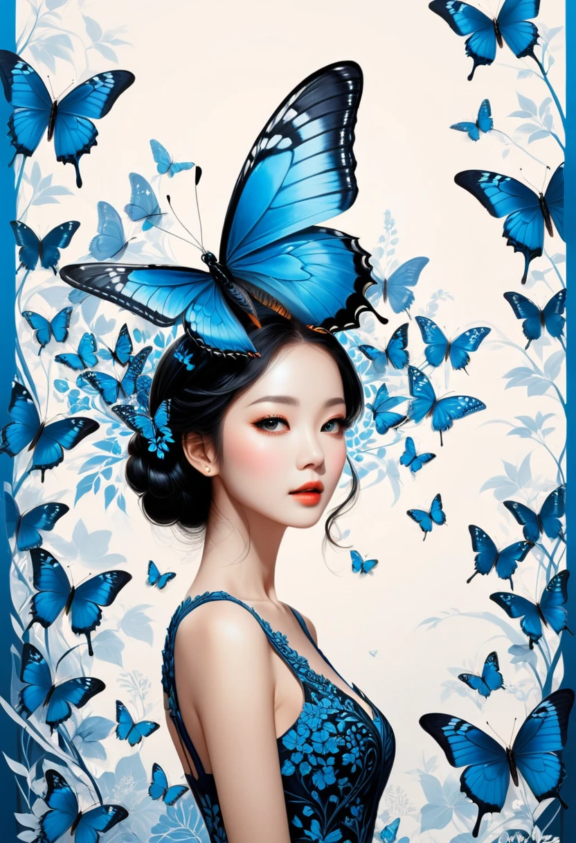 blue butterfly, (masterpiece, best quality, Professional, perfect composition, very aesthetic, absurdres, ultra-detailed, intricate details:1.3), by Tang Yau Hoong