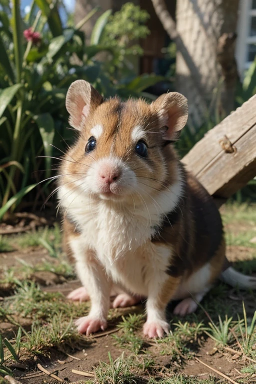 ((best quality)), ((masterpiece)), (detailed), a dwarf hamster with zebra stripes, hiding in tall grass