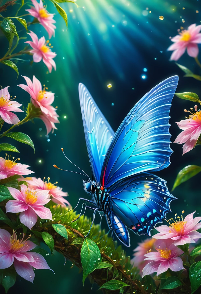 blue butterfly, by Miki Asai, best quality, masterpiece, very aesthetic, perfect composition, intricate details, ultra-detailed