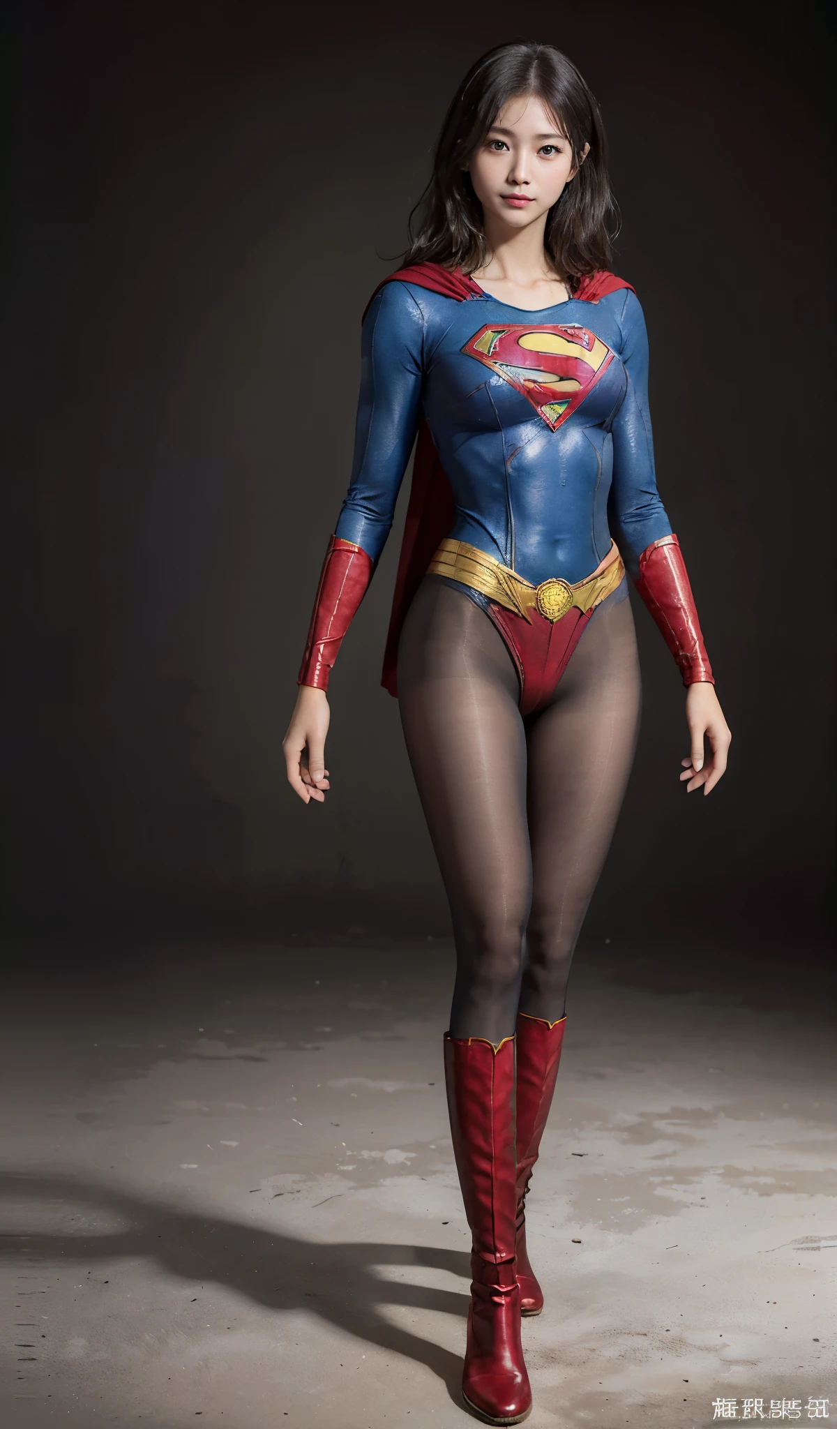 No background、(((Beautiful legs in black tights.)))、(((Legally express the beauty of your smile)))、((((Make the most of your original images)))、(((Supergirl Costume)))、(((Beautiful boyish short hairstyle)))、(((suffering)))、(((Please wear black tights....、Wear red boots)))、((Best image quality、8k))、((highest quality、8k、masterpiece:1.3))、(((Preserve background )))、Sharp focus:1.2、Beautiful woman with perfect figure:1.4、Slim Abs:1.2、Wet body:1.5、Highly detailed face and skin texture、8k