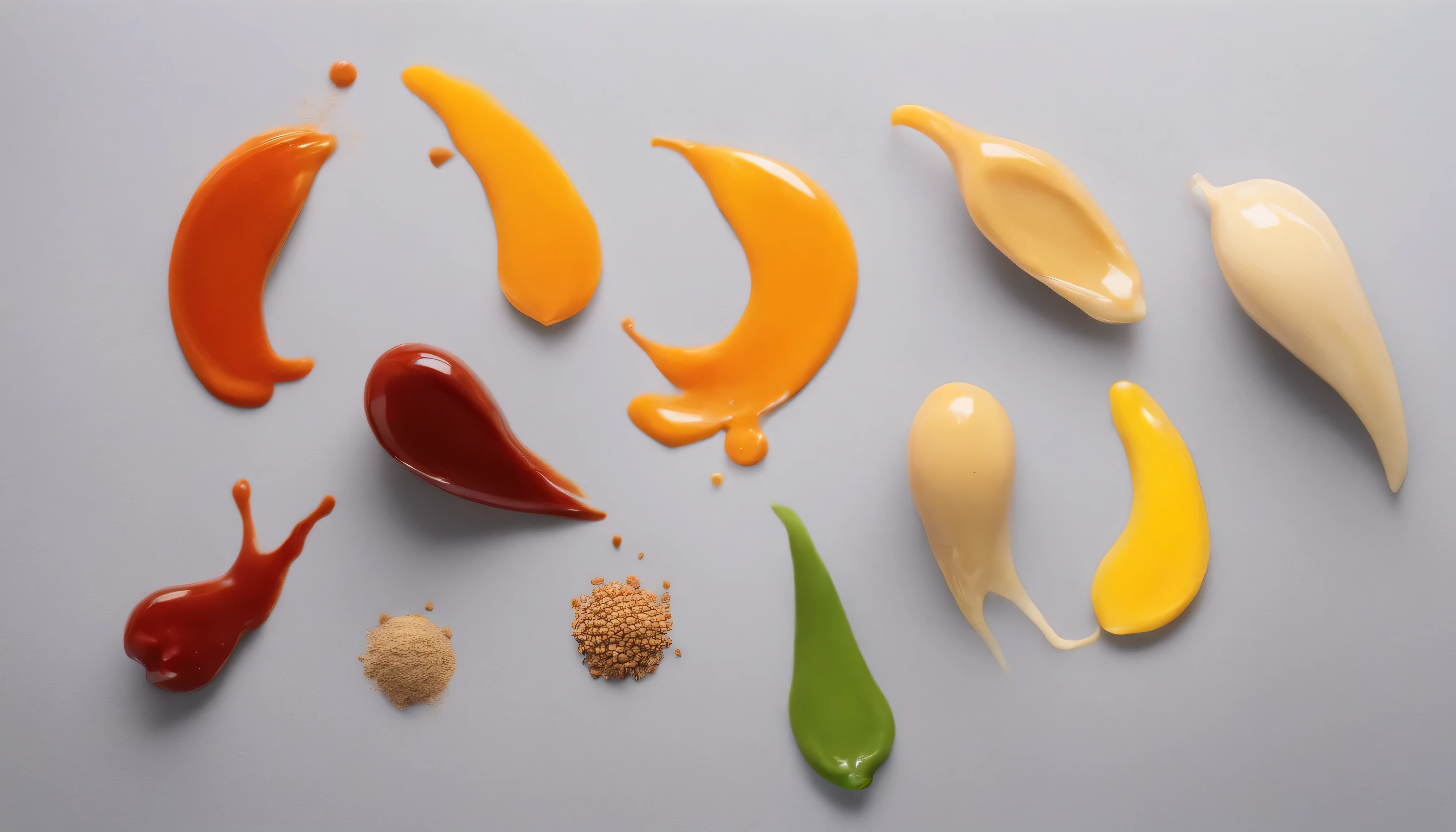 sauce on a light gray background, colorful, rainbow, multicolor, 