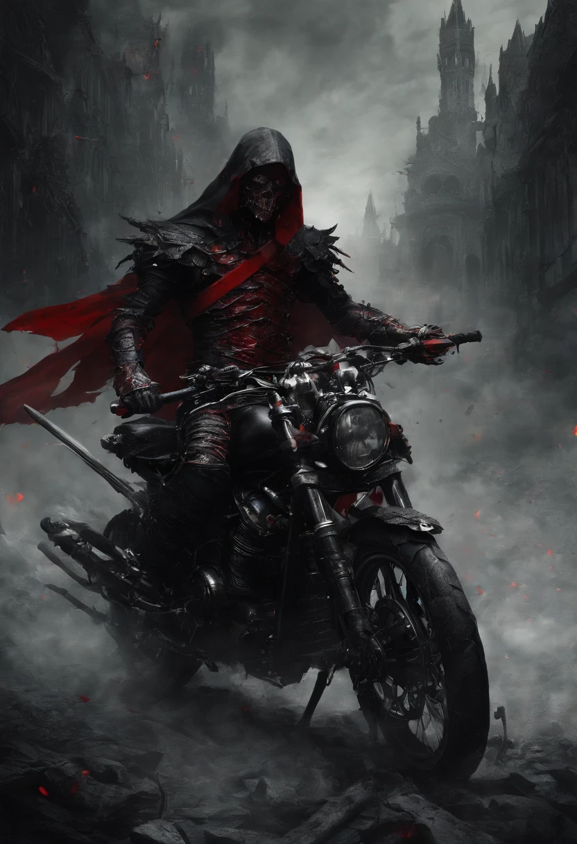 Dark swordsman with red sword、disaster々Race on cool bikes