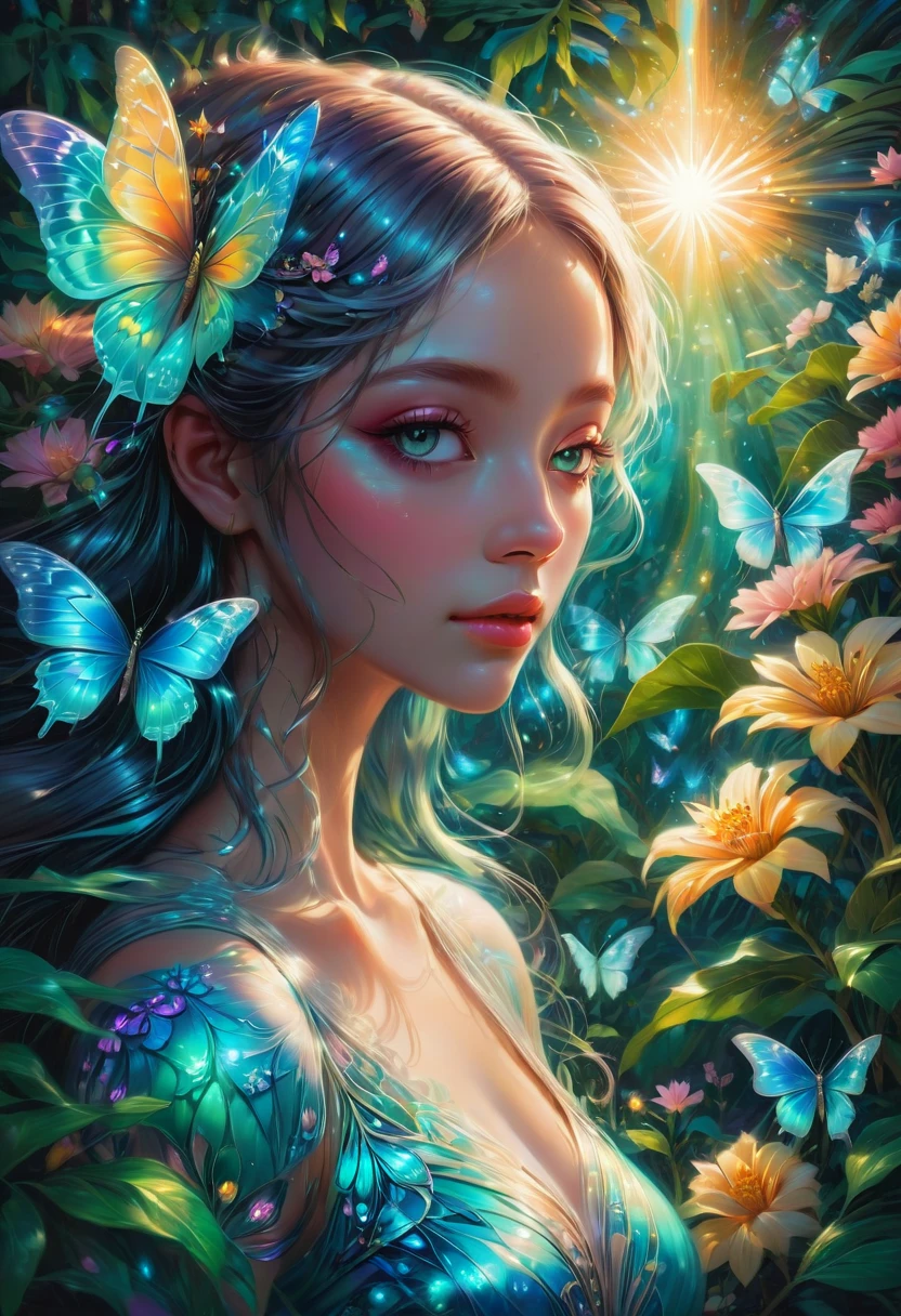 blue butterfly, aesthetic, (best quality,4k,8k,highres,masterpiece:1.2),ultra-detailed,(realistic,photorealistic,photo-realistic:1.37),colorful, vibrant, shimmering blue butterfly, delicate, intricate wings, graceful movement, flourishing garden, blooming flowers, sun-kissed petals, lush green foliage, ethereal atmosphere, magical illumination, whimsical, iridescent patterns, sparkling sunlight, gentle breeze, serene ambiance, artful composition, soft focus, mesmerizing beauty, naturalistic rendering, captivating contrast, exquisite details, dreamlike quality, surrealistic touch