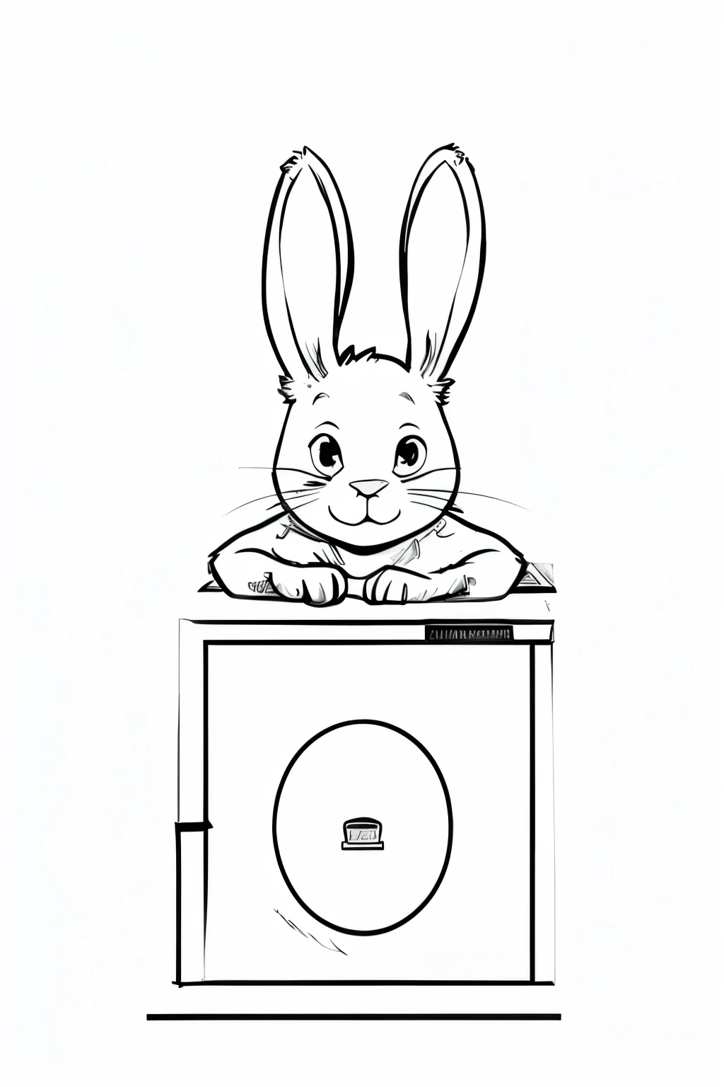 Rabbit lying on the safe，IP Image，Line Art，black and white