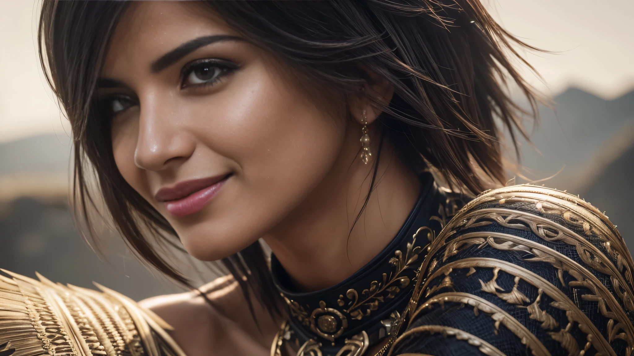 Isabela Merced, portrait photo, close-up of face, shag_cut hair, smiling seductively, (skin texture:1.1), (high detail face:1.1),high detail body, high detail clotheasterpiece), (realistic), ultra high definition, 4k, ultra high resolution, cinematic lighting, rim lighting, photo by Arny Freytag, RAW image