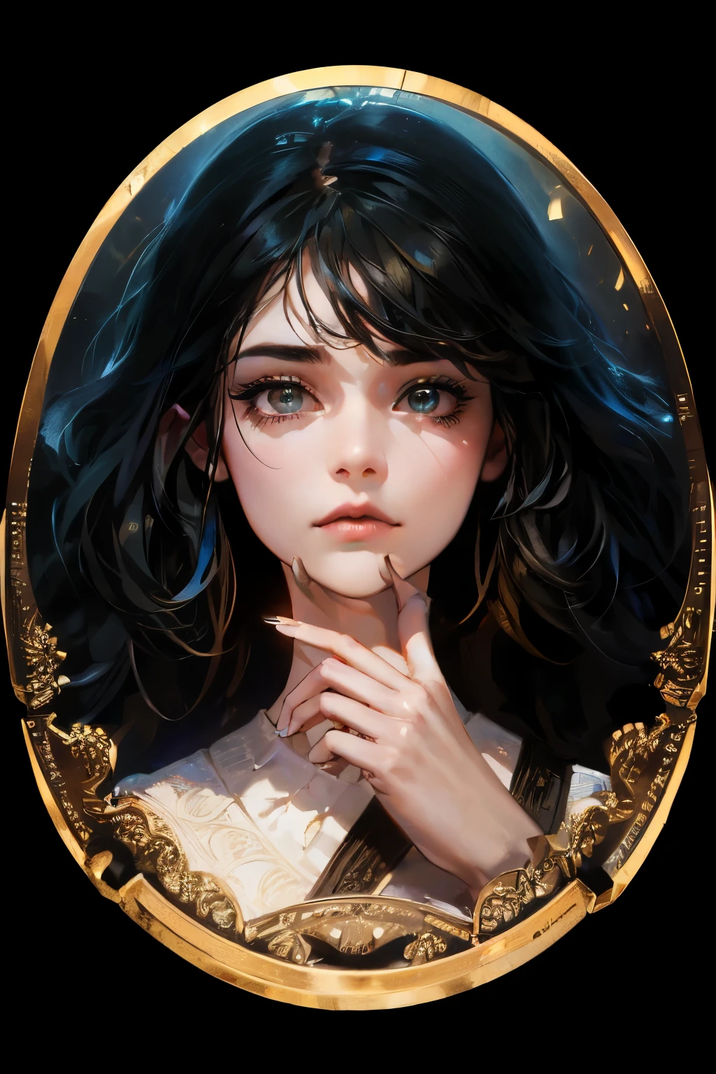 fair, masterpiece, best quality, ((beautiful eyes), (Delicate face)), HiKG, cartoon, 1 Girl, same,, Portrait Photography, Looking at the audience, Intricate details,, ((Strong contrast between light and dark)),, (5 fingers, Exquisite hand shape, 1.5)),