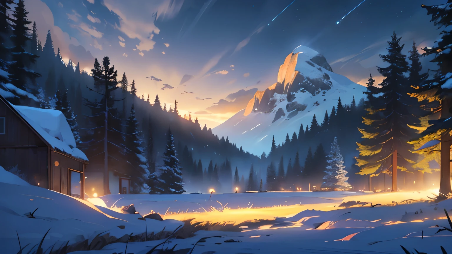 ((best quality)), ((masterpiece)), (detailed), (4K resolution), (high definition), (meticulous detail), (vibrant colour), (HD quality), (ultra high res:1.4), (masterpiece), (beautiful lighting:1.4), detailed background, (Calm spring night landscape), amongst lush greenery, beautiful view, corn farm, early morning, sunrise sky, beautiful clouds, dappled sunlight, outdoor seating, barn, Snow-capped mountains, white clouds, depth of field, masterpiece, best quality, ultra-detailed, very aesthetic, illustration, perfect composition, intricate details, absurdres, moody lighting, wisps of light, no humans, RAW Photography, lens flare, low wide angle,, (sharpness in detail:1.1), Canon EOS 5D Mark IV, masterpiece, (iconic photograph:1.4), (visual storytelling:1.2), film grain, award winning