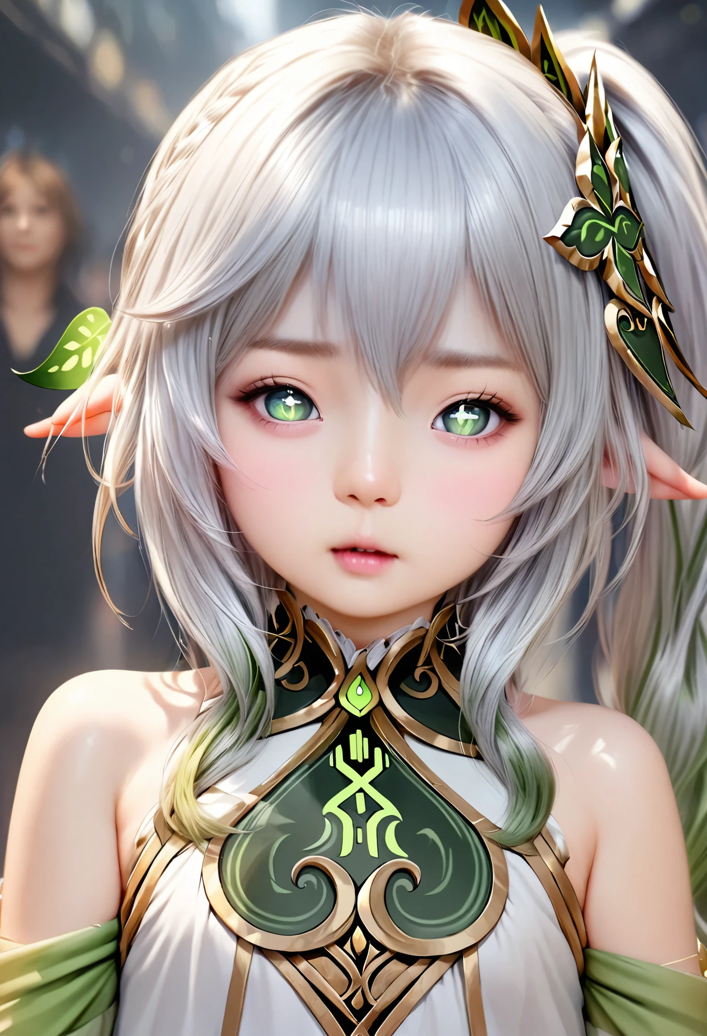 animetoreal, 1girl, nahida, upper body, looking at viewer