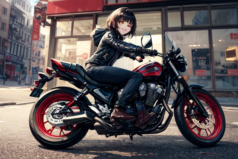 masterpiece, highest quality, One girl, (cigarette:1.0), Riding on motorcycle, View your viewers, Grin,
BREAK Multicolor Princess Cut BREAK Yellow Eyes