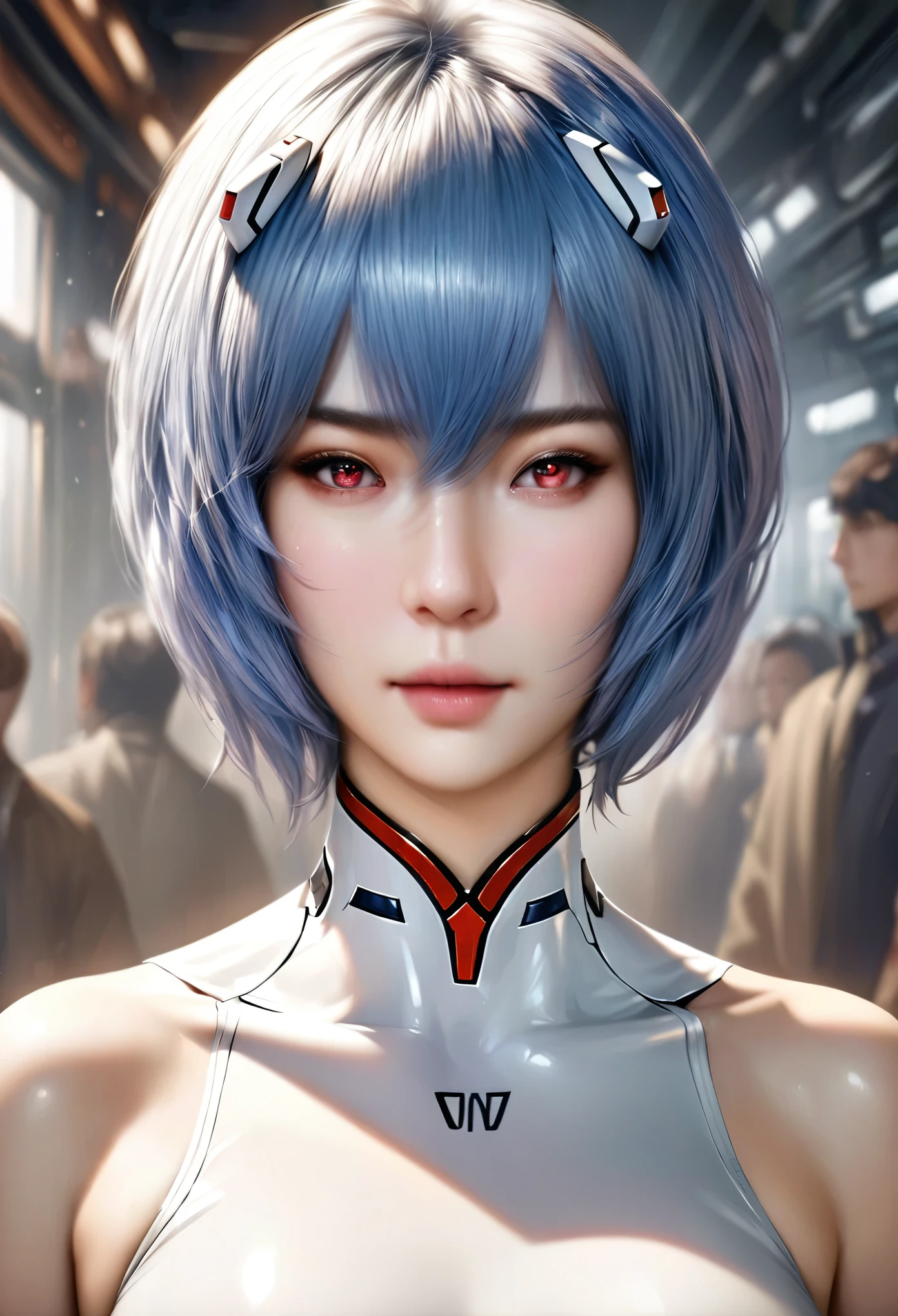 animetoreal,soft light, masterpiece, best quality,high quality,delicate face, realistic,photorealistic,1girl,
Ayanami Rei,white bodysuit,red eyes,pilot suit,short hair,blue hair,bangs,interface headset,turtleneck,hair between eyes