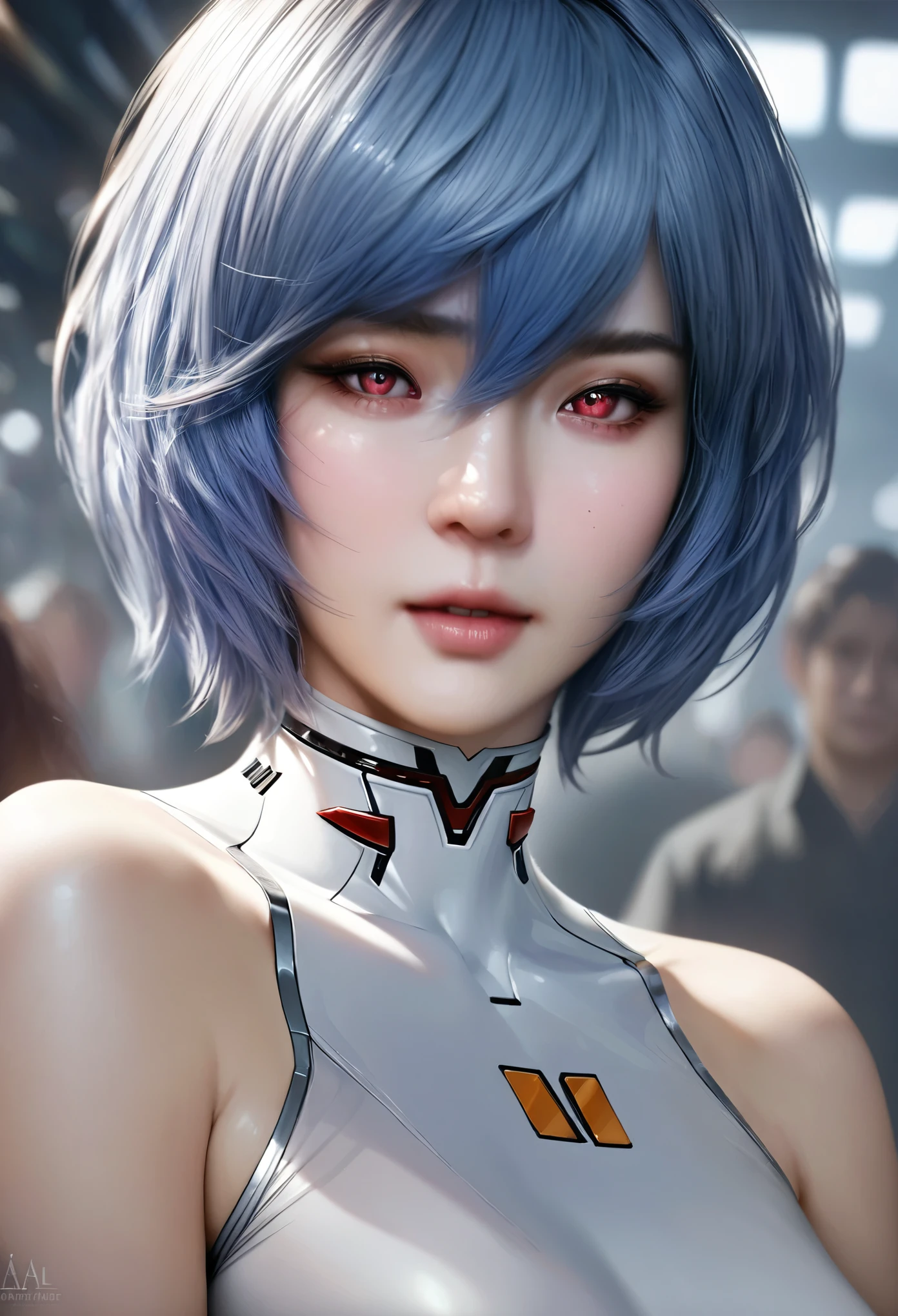 animetoreal,soft light, masterpiece, best quality,high quality,delicate face, realistic,photorealistic,1girl,
Ayanami Rei,white bodysuit,red eyes,pilot suit,short hair,blue hair,bangs,interface headset,turtleneck,hair between eyes