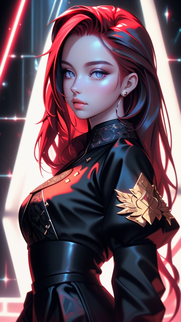 (masterpiece, sidelighting, finely detailed beautiful eyes: 1.2), 3d face, realistic, perfect face, masterpiece, highest quality, approaching perfection, (perfect face:1.1), (high detail:1.1), dramatic, (woman), pale skin, (long pure red hair:1.4), black eyes, (black eyes) solo, long hair, white luxury fur coat, black dress, snob, albino, Luminous Studio graphics engine, pouty lips, volumetric lighting, detailed eyes, (8k wallpaper masterpiece), hyper detailed, intricately detailed, overwhelmingly pixel perfect, roses, fashion, on side, looking at viewer