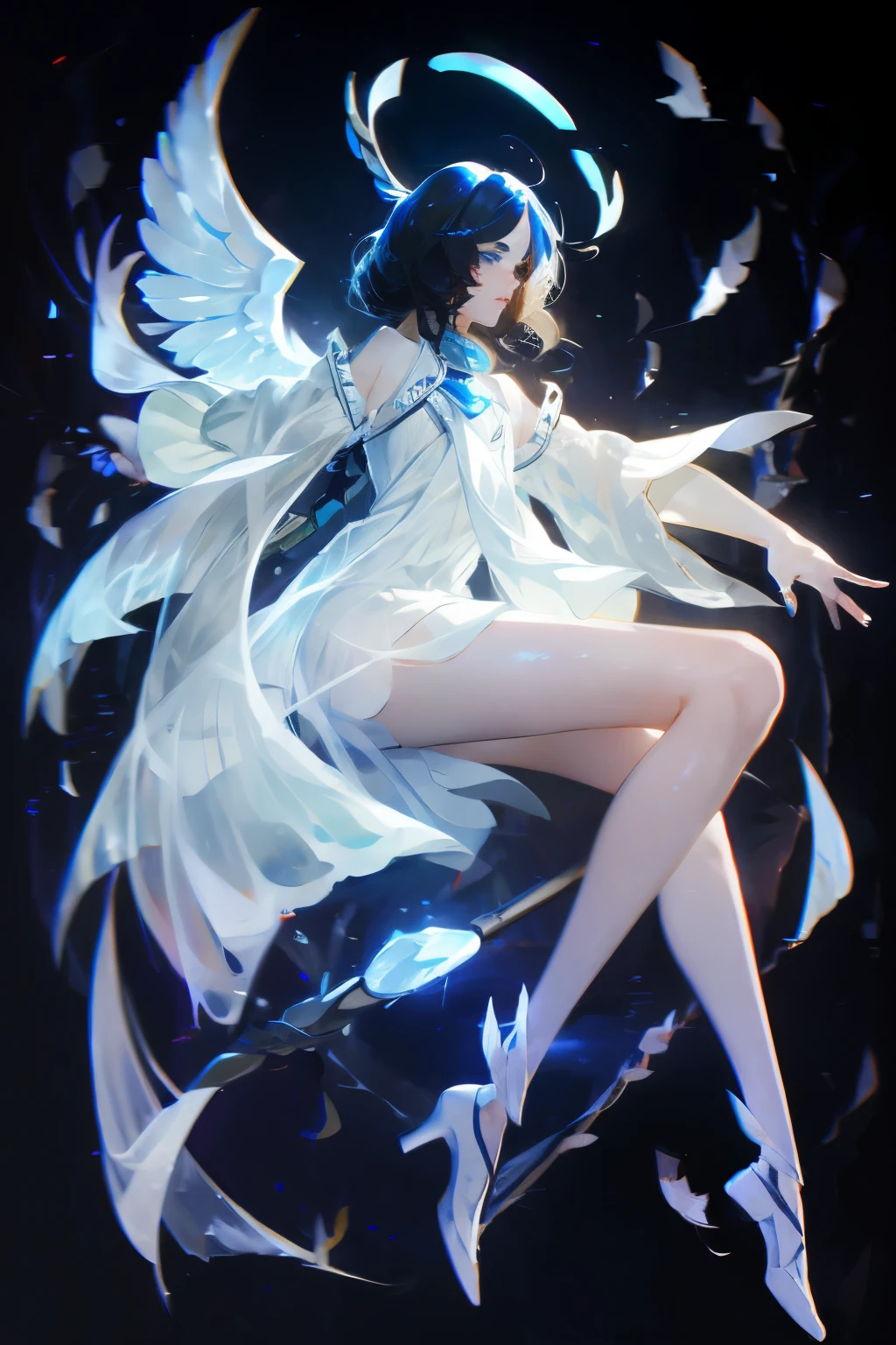 Beautiful angel in white dress, art station chengwei, Halo, White feather  ，