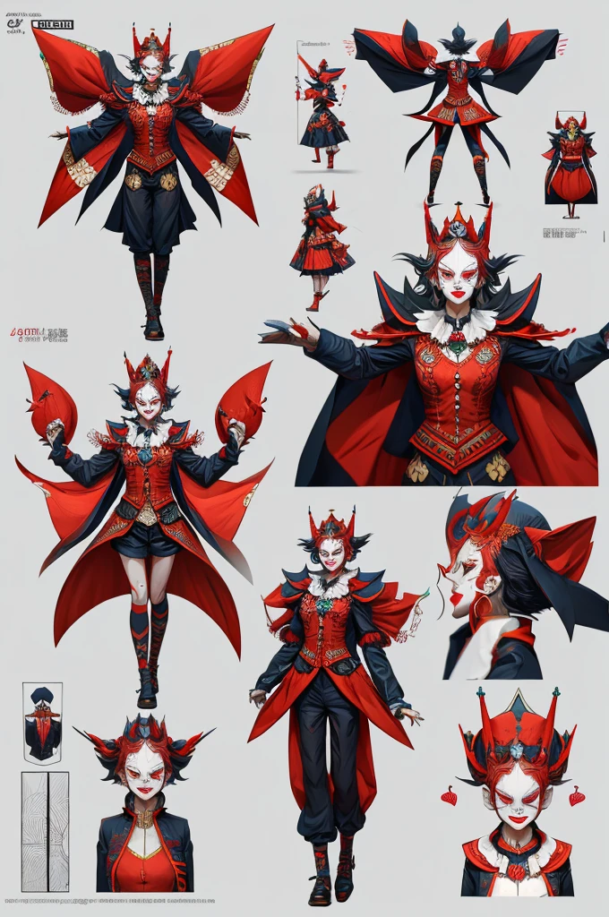 Clown Queen, Exaggerated body movements,Red eyes,Cute Core Crown Core, Joker, Highly detailed digital art in 4K, Amazing digital illustrations, Artstation HQでトレンド, 3d rendering digital art