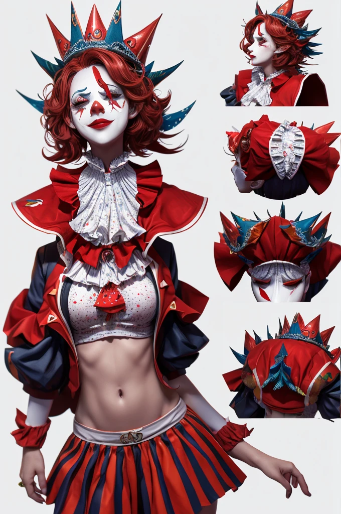 Clown Queen, Exaggerated body movements,Red eyes,Cute Core Crown Core, Joker, Highly detailed digital art in 4K, Amazing digital illustrations, Artstation HQでトレンド, 3d rendering digital art