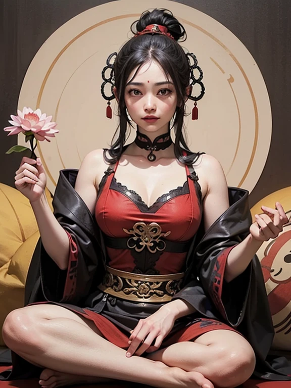 Ancient Chinese Goddess, 南海のKannon, Kannon, Inspired by India, Kannon菩薩,,Calm expression,Shui Mohua,Buddha,Buddha教徒,Lotus,chinese painting style,Thangka Style