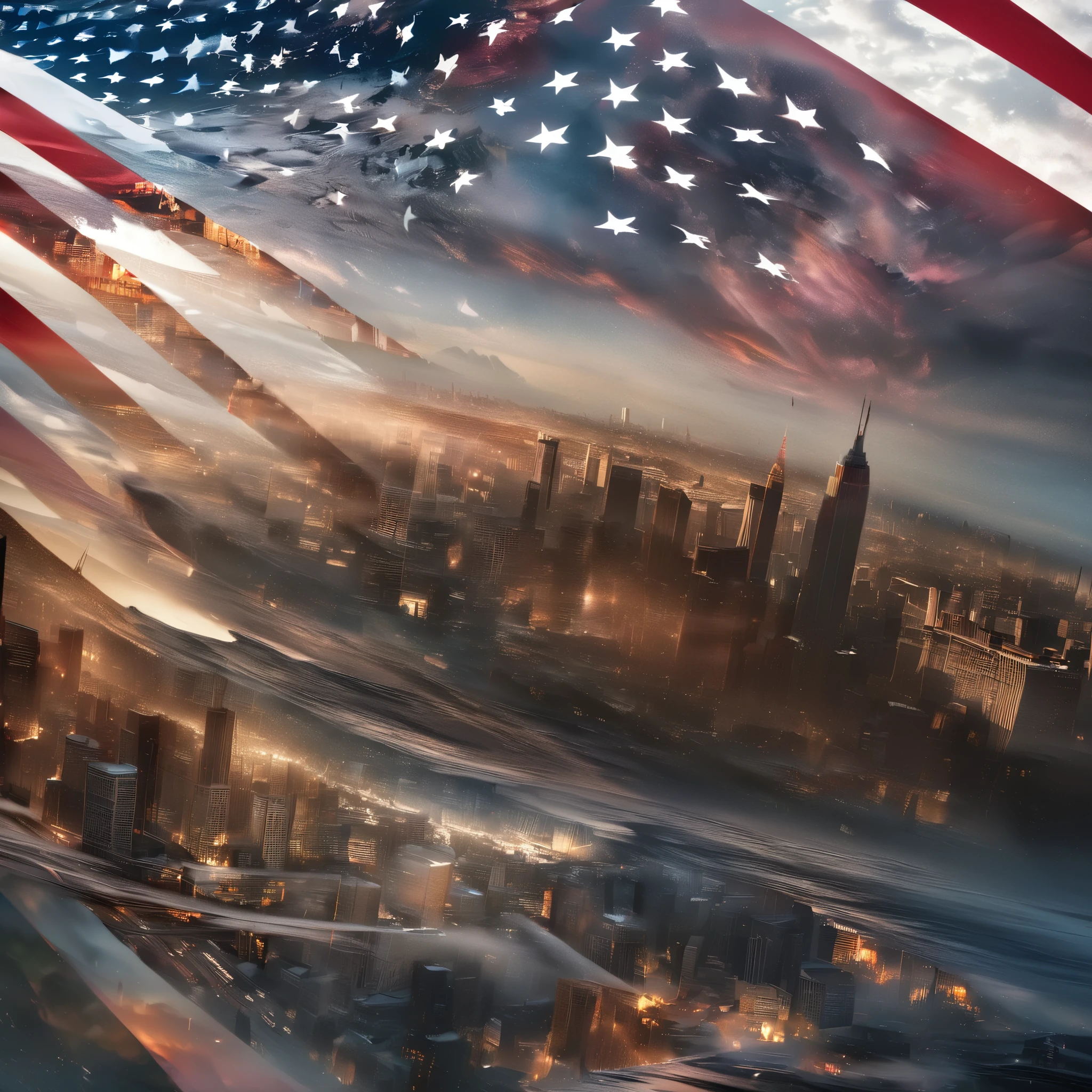  [Stars and Stripes: Manhattan: 10]= [Stars and Stripes:Manhattan:0.5],(multiple exposure : 1.4),hyperrealistic,extremely detailed 8k CG,extremely detailed background,