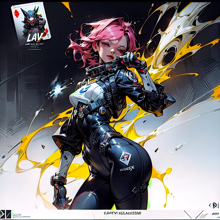 a cartoon picture of a woman in a space suit, of harley quinn, winter concept art, official splash art, inspired by Judy Cassab, streaming on twitch, clear image, hazmat, exploitable image, featured art, laser blasts, card art, widow maker, loadscreen