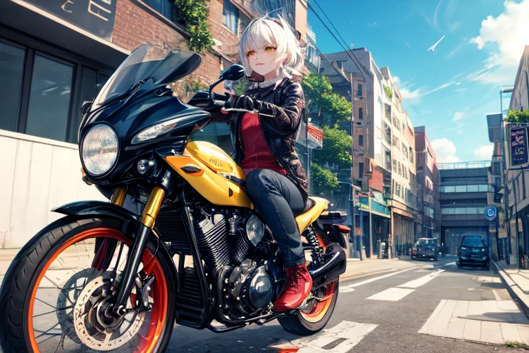 masterpiece, highest quality, One girl, (cigarette:1.0), Riding on motorcycle, View your viewers, Grin,
BREAK Multicolor Princess Cut BREAK Yellow Eyes、Brake while leaning the bike to the side,ブレーキの後からcigaretteりが上がる、