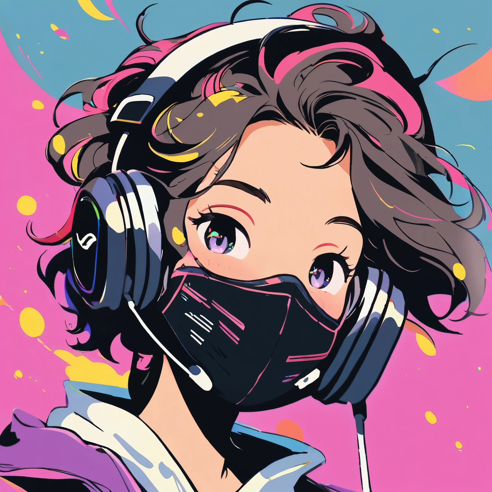 happy girl,black mask,Glasses,Headset