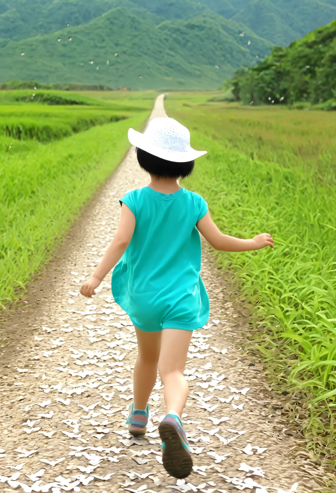 Prompt: An incredibly charming little girl carrying a backpack, accompanied by her adorable puppy, enjoying a lovely spring outing surrounded by beautiful yellow flowers and natural scenery. The illustration is in high definition at 4k resolution, with highly-detailed facial features and cartoon-style visuals. --auto