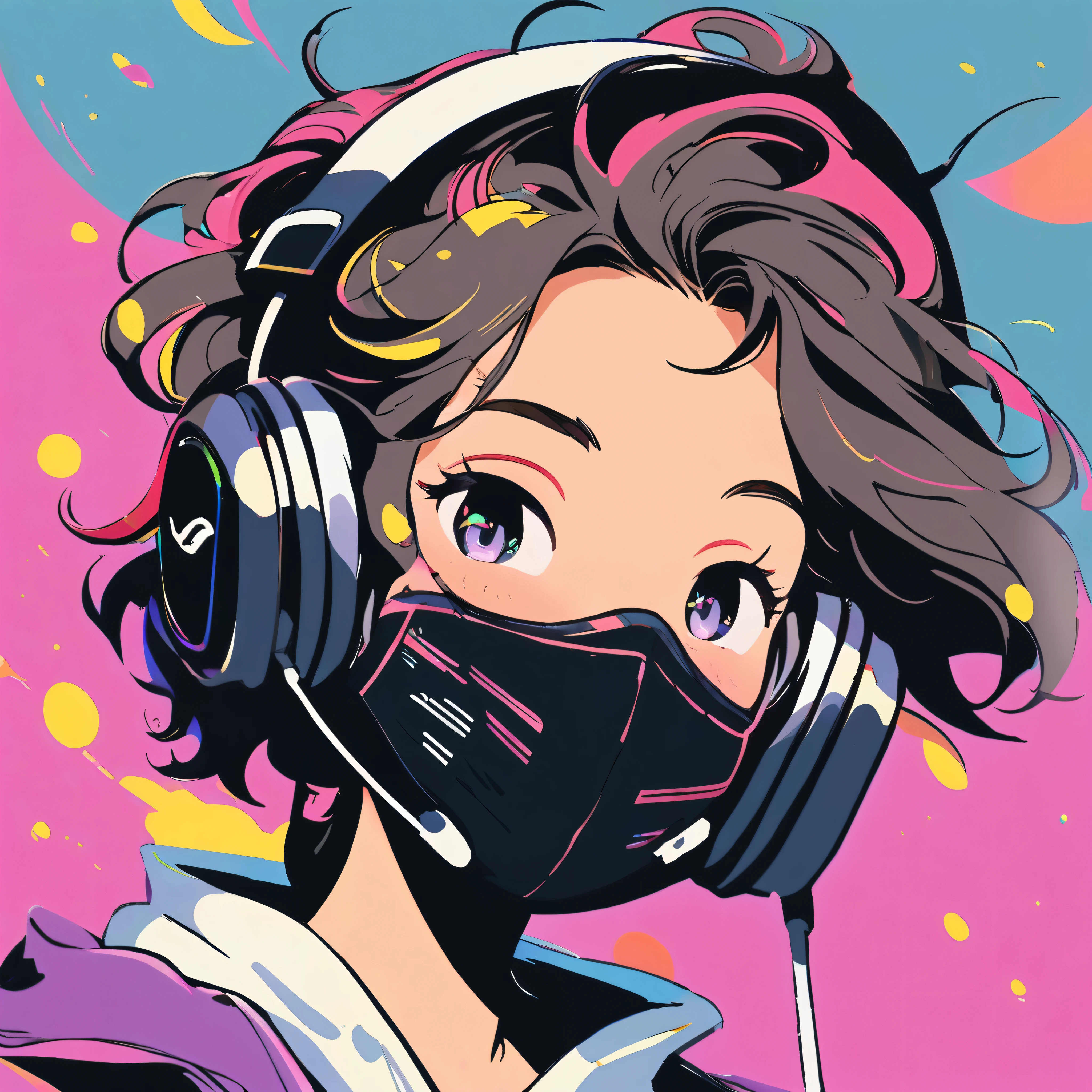 happy girl,black mask,Glasses,Headset