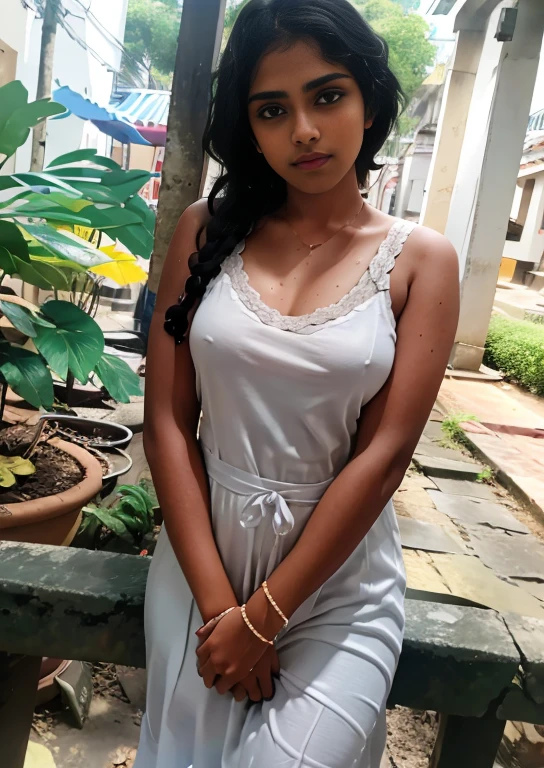 foto crua , 1 garota ,Vestindo vestido e peitos grande, sapatos brancos ,sri lanka adolescente estudante, from bakc vision , with braid , Fotografo profissional, (HDR:1.4), obra de arte, 8k ultra-realista, Arte perfeita, detalhes intrincados, rosto fofo, fotografia premiada, (melhor qualidade, 8k, 32K, obra de arte, Ultra HD:1.3) ,