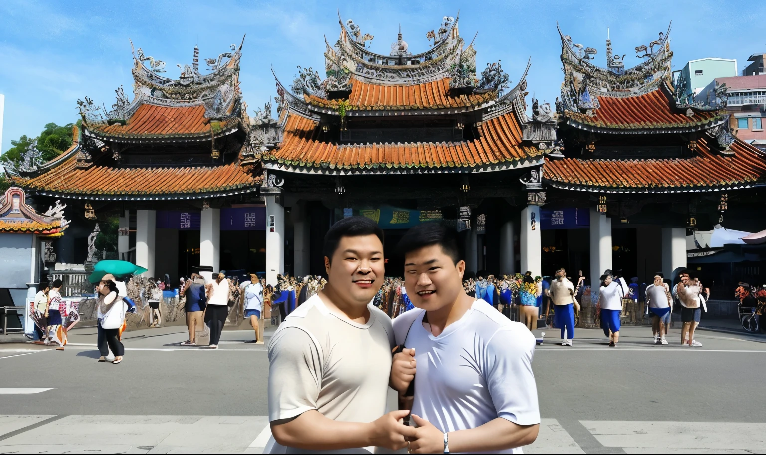 Taiwan, Tourists taking photos, strong man, Wear light-colored everyday clothes, best quality, gay parade