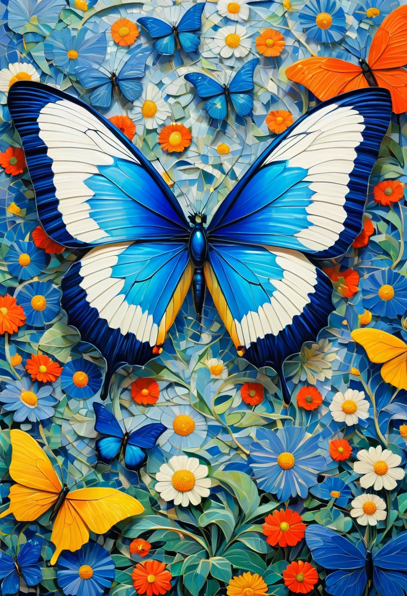 blue butterfly, by Malevich, best quality, masterpiece, very aesthetic, perfect composition, intricate details, ultra-detailed