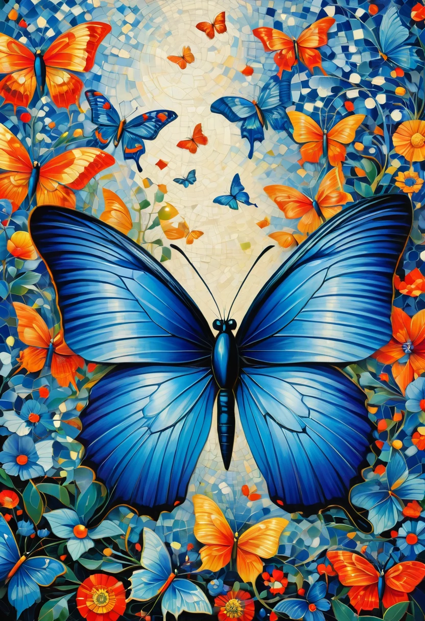 blue butterfly, by Malevich, best quality, masterpiece, very aesthetic, perfect composition, intricate details, ultra-detailed