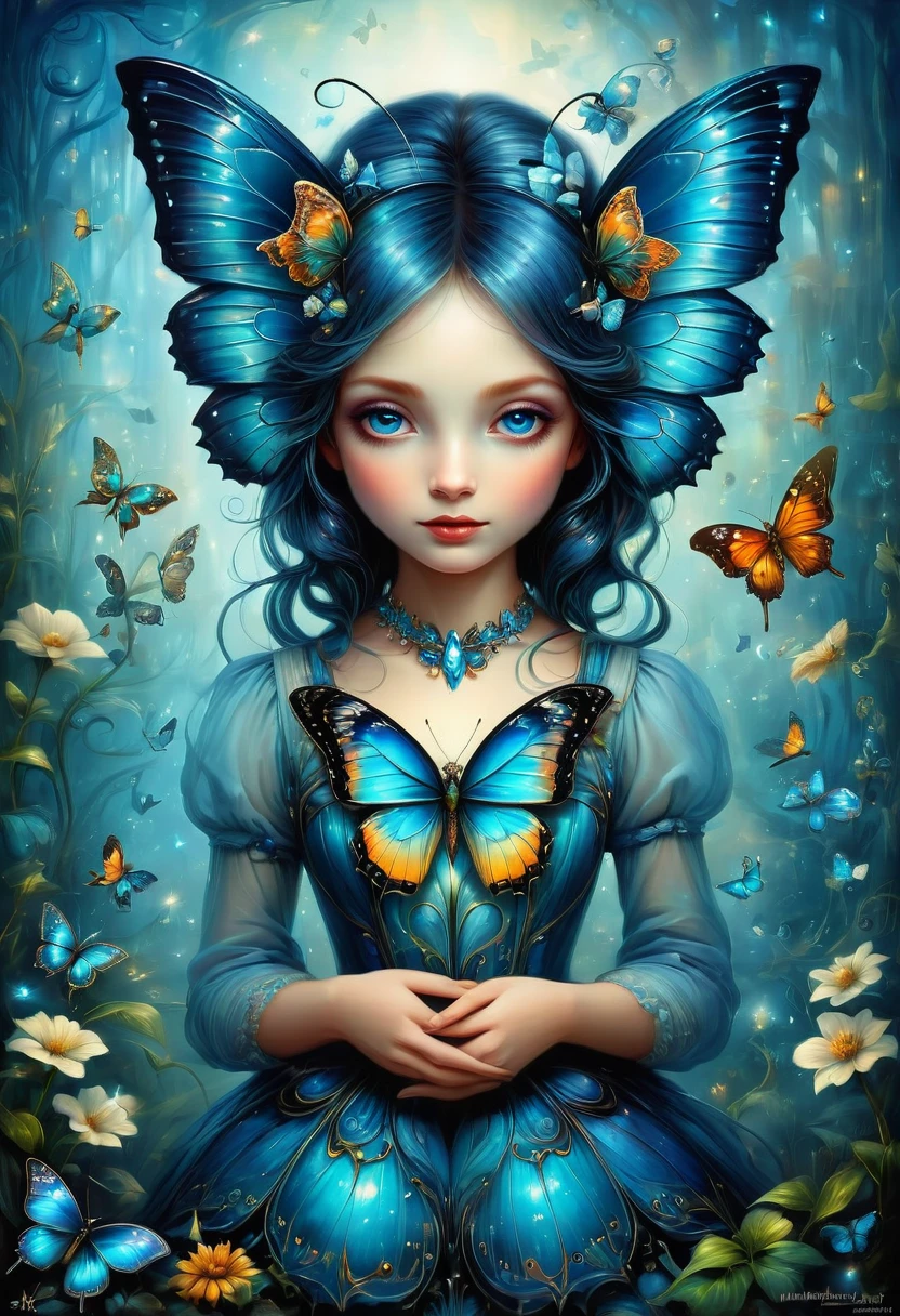 blue butterfly, by Alexander Jansson, best quality, masterpiece, very aesthetic, perfect composition, intricate details, ultra-detailed
