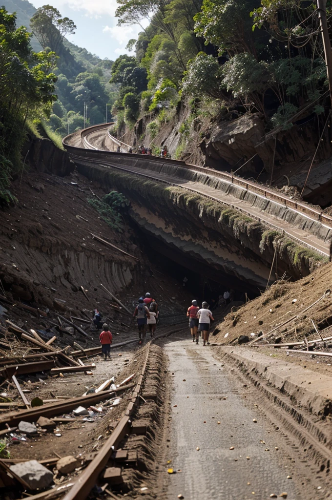 ((crowd of Malay man and kids panick run to safe life)) (( landslide at getting highlands)